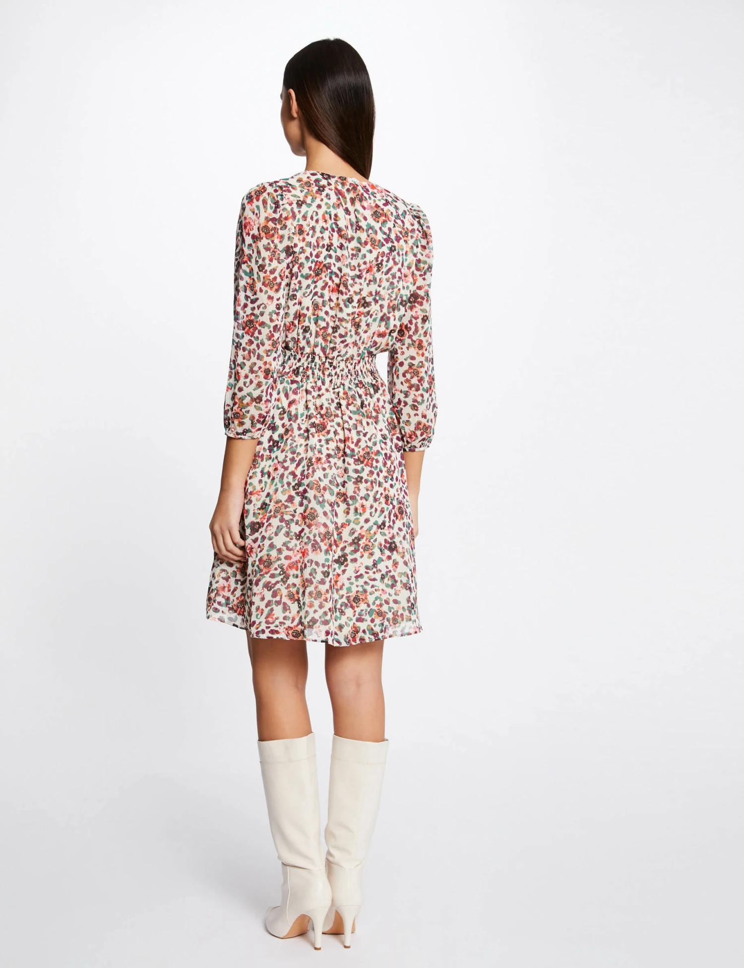 Robe Trapèze Fluide Imprimé Floral Ecru Femme 7 Robe Trapèze Fluide Imprimé Floral Ecru Femme – Image 5