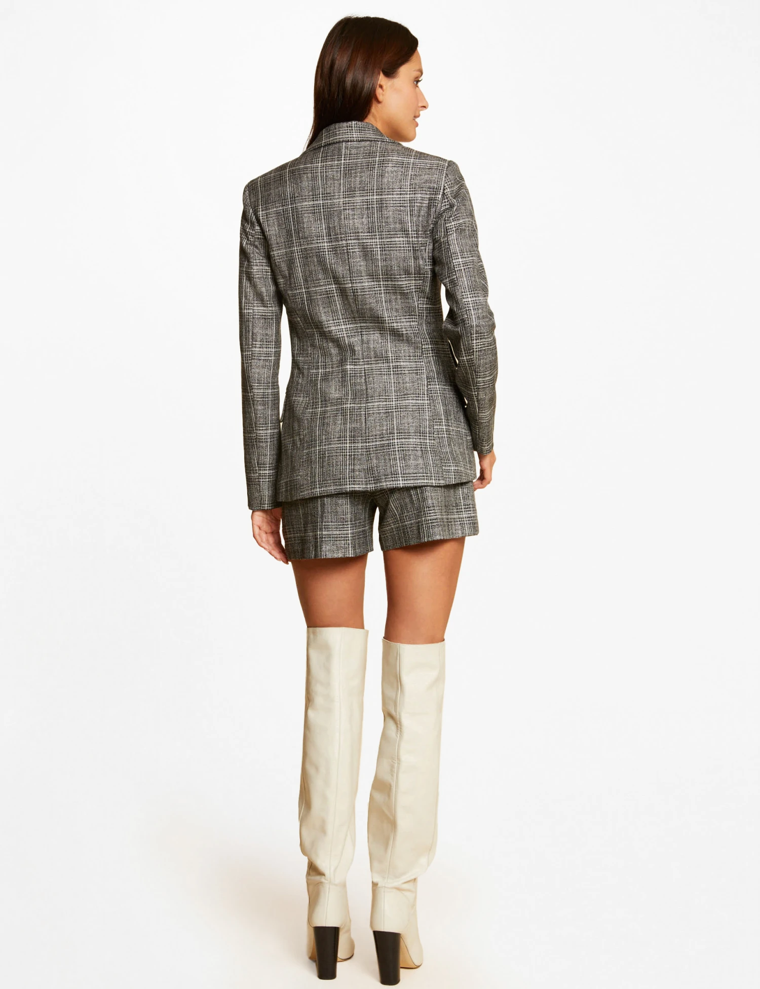 Short City Ajusté à Carreaux Gris Moyen Femme 4 Short City Ajusté à Carreaux Gris Moyen Femme – Image 2