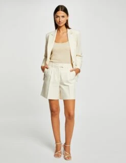 Short City Droit à Pinces Ecru Moyen Femme -Tenue Legere Boutique short city droit a pinces ecru moyen femme vue5 32536300941720213