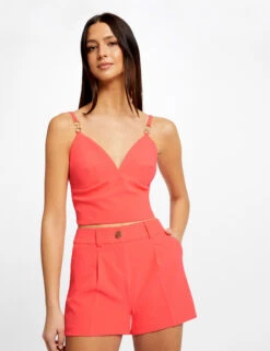 Short City Droit à Pinces Orange Femme -Tenue Legere Boutique short city droit a pinces orange femme vue5 32536300938270703