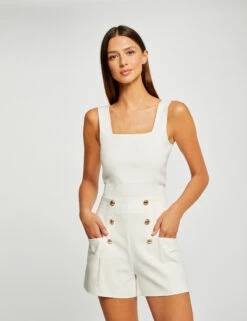 Short City Droit à Ponts Ecru Femme -Tenue Legere Boutique short city droit a ponts ecru femme vue5 32536300941660201