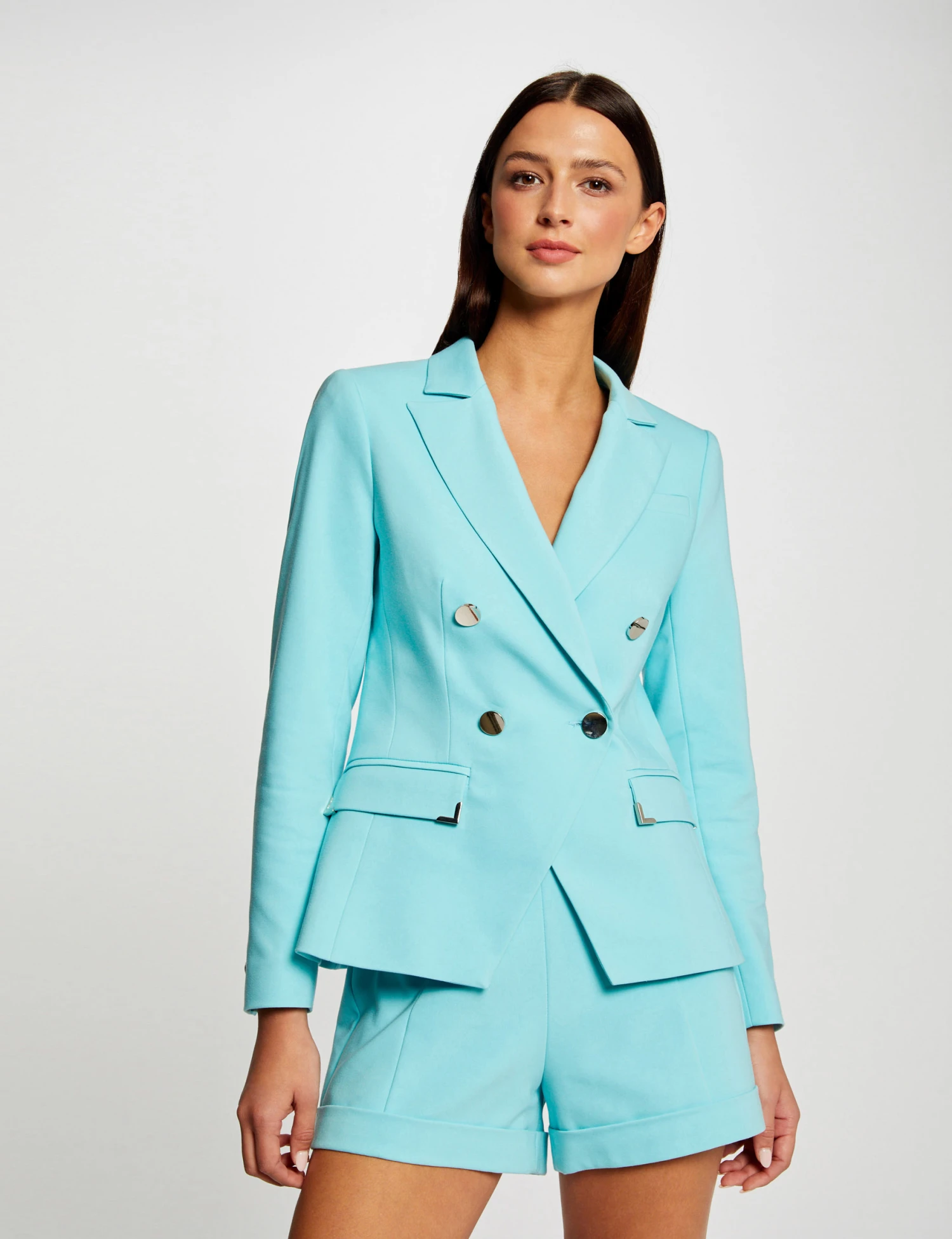 Short City Droit Ornements Métalliques Bleu Clair Femme 5 Short City Droit Ornements Métalliques Bleu Clair Femme – Image 3