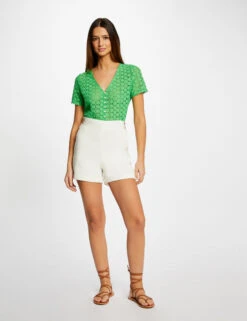 Short Droit Fluide à Ponts Ecru Femme