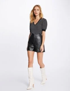 Short Droit Simili Cuir Noir Femme