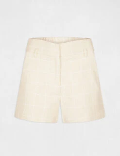 Short Droit Taille Haute à Carreaux Ivoire Femme -Tenue Legere Boutique short droit taille haute a carreaux ivoire femme vue3 32536300929170203