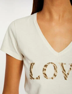 T-shirt à Manches Courtes Ivoire Femme -Tenue Legere Boutique t shirt a manches courtes ivoire femme vue4 32536300931020203