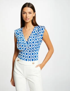 T-shirt Imprimé Géométrique Bleu Electrique Femme