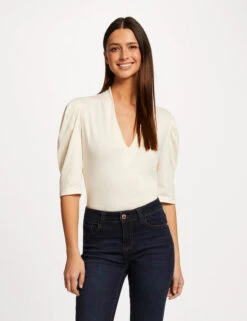 T-shirt Manches 3/4 Ballons Ecru Moyen Femme