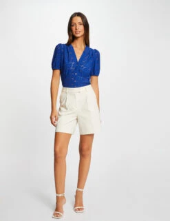 T-shirt Manches Courtes à Broderie Bleu Electrique Femme -Tenue Legere Boutique t shirt manches courtes a broderie bleu electrique femme vue5 32536300962690314