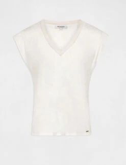 T-shirt Manches Courtes à Col En V Ecru Femme -Tenue Legere Boutique t shirt manches courtes a col en v ecru femme vue3 32536300896410201