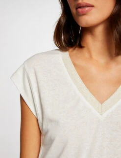 T-shirt Manches Courtes à Col En V Ecru Femme -Tenue Legere Boutique t shirt manches courtes a col en v ecru femme vue4 32536300896410201