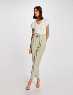 T-shirt Manches Courtes à Col En V Ecru Femme -Tenue Legere Boutique t shirt manches courtes a col en v ecru femme vue5 32536300896410201