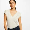 T-shirt Manches Courtes à Col En V Ivoire Femme