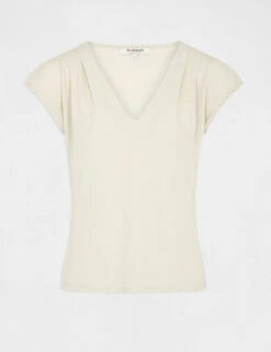 T-shirt Manches Courtes à Col En V Ivoire Femme -Tenue Legere Boutique t shirt manches courtes a col en v ivoire femme vue3 32536300928580203