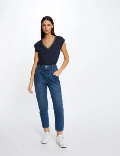 T-shirt Manches Courtes à Col En V Marine Femme -Tenue Legere Boutique t shirt manches courtes a col en v marine femme vue5 32536300938590301