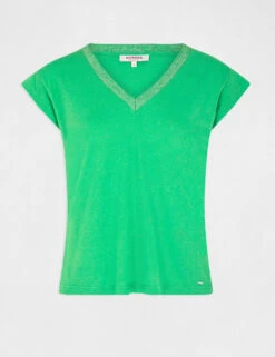 T-shirt Manches Courtes à Col En V Vert Femme -Tenue Legere Boutique t shirt manches courtes a col en v vert femme vue3 32536300896410600