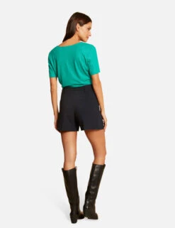 T-shirt Manches Courtes à Col En V Vert Moyen Femme -Tenue Legere Boutique t shirt manches courtes a col en v vert moyen femme vue5 32536300928670608