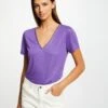 T-shirt Manches Courtes à Col En V Violet Femme -Tenue Legere Boutique t shirt manches courtes a col en v violet femme vue1 32536300950700310