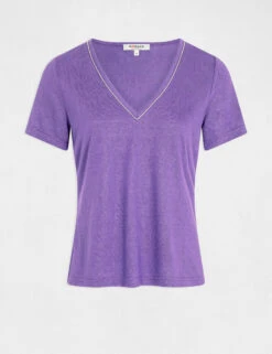 T-shirt Manches Courtes à Col En V Violet Femme -Tenue Legere Boutique t shirt manches courtes a col en v violet femme vue3 32536300950700310