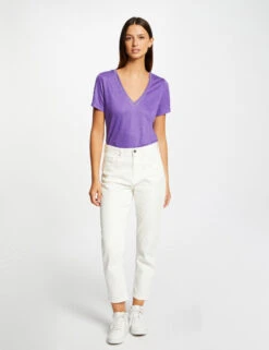 T-shirt Manches Courtes à Col En V Violet Femme -Tenue Legere Boutique t shirt manches courtes a col en v violet femme vue5 32536300950700310