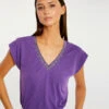 T-shirt Manches Courtes à Col En V Violet Fonce Femme -Tenue Legere Boutique t shirt manches courtes a col en v violet fonce femme vue1 32536300896410311