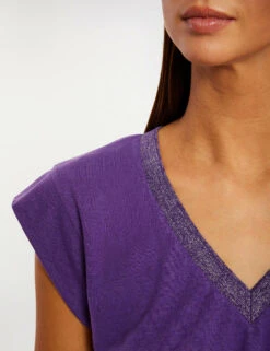 T-shirt Manches Courtes à Col En V Violet Fonce Femme -Tenue Legere Boutique t shirt manches courtes a col en v violet fonce femme vue4 32536300896410311