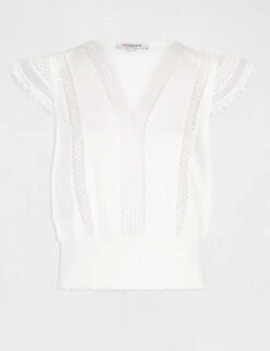 T-shirt Manches Courtes à Dentelle Ecru Femme -Tenue Legere Boutique t shirt manches courtes a dentelle ecru femme vue3 32536300939180201