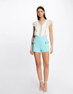 T-shirt Manches Courtes à Dentelle Ecru Femme -Tenue Legere Boutique t shirt manches courtes a dentelle ecru femme vue5 32536300939180201