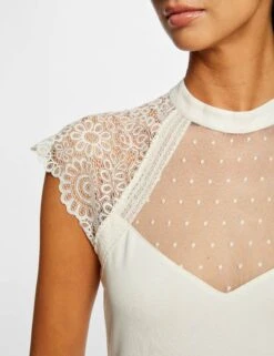 T-shirt Manches Courtes à Dentelle Ivoire Femme 11 T-shirt Manches Courtes à Dentelle Ivoire Femme -Tenue Legere Boutique t shirt manches courtes a dentelle ivoire femme vue4 32536300949200203