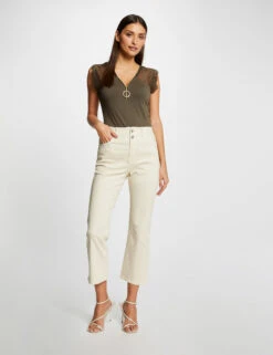 T-shirt Manches Courtes à Dentelle Vert Kaki Femme -Tenue Legere Boutique t shirt manches courtes a dentelle vert kaki femme vue5 32536300901300715