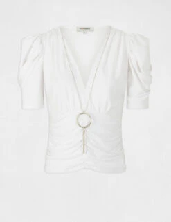 T-shirt Manches Courtes à Détail Bijou Ecru Femme -Tenue Legere Boutique t shirt manches courtes a detail bijou ecru femme vue3 32536300959200201