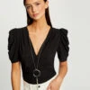 T-shirt Manches Courtes à Détail Bijou Noir Femme -Tenue Legere Boutique t shirt manches courtes a detail bijou noir femme vue1 32536300959200100