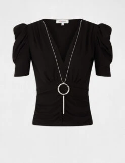 T-shirt Manches Courtes à Détail Bijou Noir Femme -Tenue Legere Boutique t shirt manches courtes a detail bijou noir femme vue3 32536300959200100