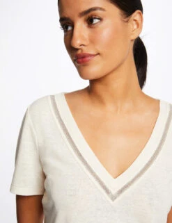 T-shirt Manches Courtes à Détails Bijoux Ivoire Femme -Tenue Legere Boutique t shirt manches courtes a details bijoux ivoire femme vue4 32536300928490203