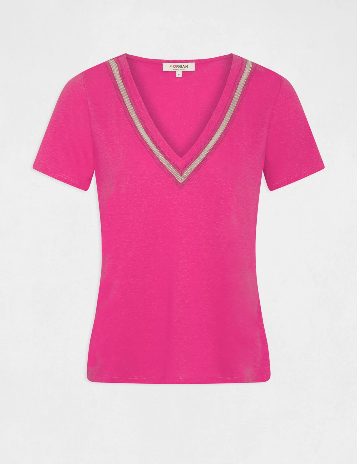 T-shirt Manches Courtes à Détails Bijoux Rose Fonce Femme 6 T-shirt Manches Courtes à Détails Bijoux Rose Fonce Femme – Image 4