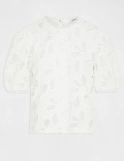 T-shirt Manches Courtes à Détails Brodés Ecru Femme -Tenue Legere Boutique t shirt manches courtes a details brodes ecru femme vue3 32536300950670201