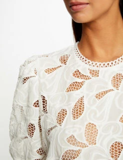 T-shirt Manches Courtes à Détails Brodés Ecru Femme -Tenue Legere Boutique t shirt manches courtes a details brodes ecru femme vue4 32536300950670201