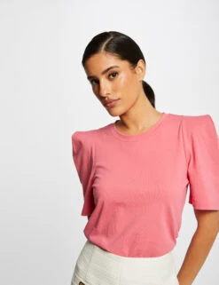 T-shirt Manches Courtes à épaulettes Rose Femme