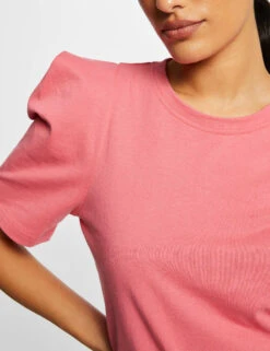 T-shirt Manches Courtes à épaulettes Rose Femme -Tenue Legere Boutique t shirt manches courtes a epaulettes rose femme vue4 32536300928510503