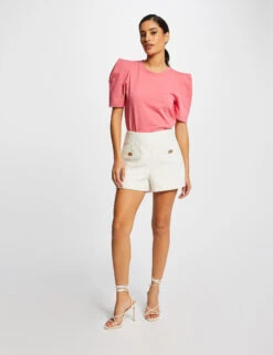 T-shirt Manches Courtes à épaulettes Rose Femme -Tenue Legere Boutique t shirt manches courtes a epaulettes rose femme vue5 32536300928510503