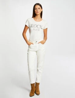 T-shirt Manches Courtes à Inscription Argente Femme -Tenue Legere Boutique t shirt manches courtes a inscription argente femme vue5 32536300942010104