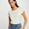 T-shirt Manches Courtes à Inscription Ecru Femme -Tenue Legere Boutique t shirt manches courtes a inscription ecru femme vue1 32536300939160201