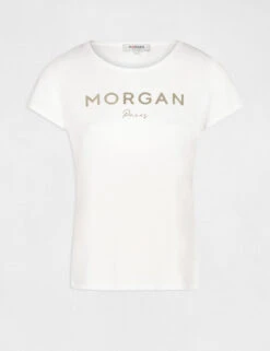 T-shirt Manches Courtes à Inscription Ecru Femme -Tenue Legere Boutique t shirt manches courtes a inscription ecru femme vue3 32536300887620201