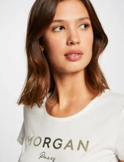 T-shirt Manches Courtes à Inscription Ecru Femme -Tenue Legere Boutique t shirt manches courtes a inscription ecru femme vue4 32536300887620201