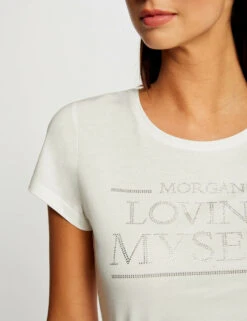 T-shirt Manches Courtes à Inscription Ecru Femme -Tenue Legere Boutique t shirt manches courtes a inscription ecru femme vue4 32536300939160201