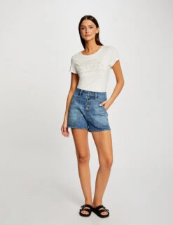 T-shirt Manches Courtes à Inscription Ecru Femme -Tenue Legere Boutique t shirt manches courtes a inscription ecru femme vue5 32536300939160201