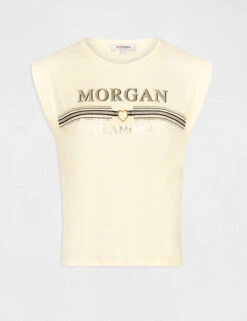 T-shirt Manches Courtes à Inscription Jaune Paille Femme -Tenue Legere Boutique t shirt manches courtes a inscription jaune paille femme vue3 32536300883890402