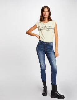 T-shirt Manches Courtes à Inscription Jaune Paille Femme -Tenue Legere Boutique t shirt manches courtes a inscription jaune paille femme vue5 32536300883890402