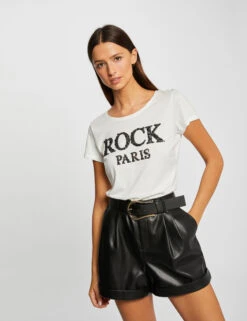 T-shirt Manches Courtes à Inscription Noir Femme