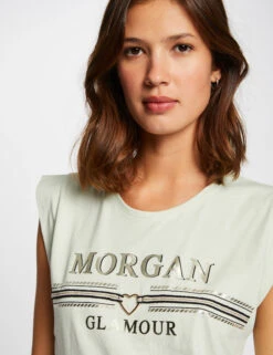 T-shirt Manches Courtes à Inscription Vert Clair Femme -Tenue Legere Boutique t shirt manches courtes a inscription vert clair femme vue4 32536300883890607